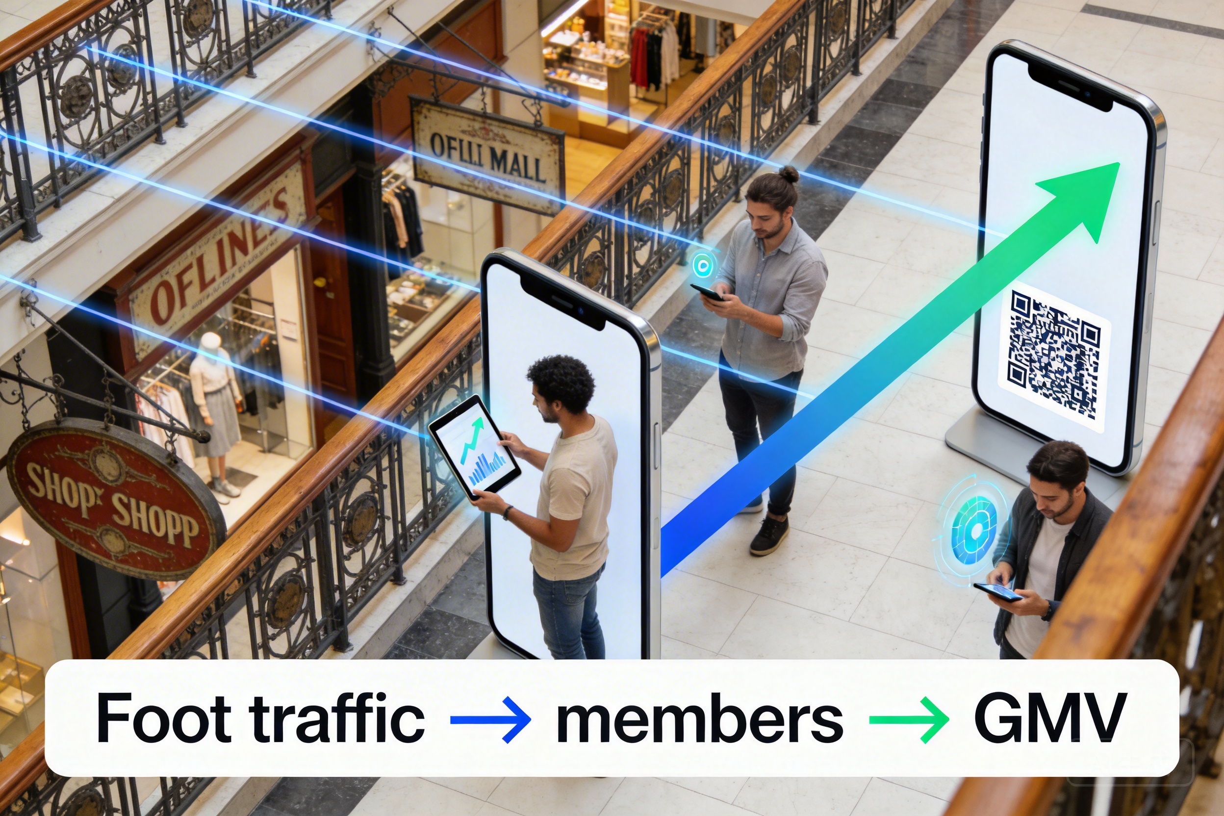 线下场内触点与线上平台联动：老旧商场用数据驱动把客流变会员、把会员变GMV